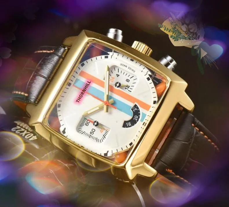 Sous-cadran travail ICE Out Hip Hop hommes cadran carré chronomètre montres quartz batterie puissance horloge Super or rose noir argent boîtier Lumious All the Crime Cool montre cadeaux