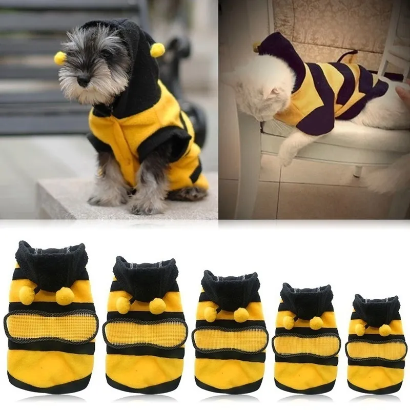 Hundkläder Bee Pet Puppy Coat Outfit Fleece Clothes Cat Hoodie Fancy Costume Halloween Cosplay Sweater Hoodies 230915