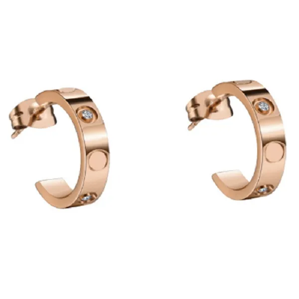 Charm Silver Hoop örhängen Rund guldörhängen Titan Steel 18K Rose Stud Ear Cuff Gold Love Earrings For Woman Exquisite Simple Fashi