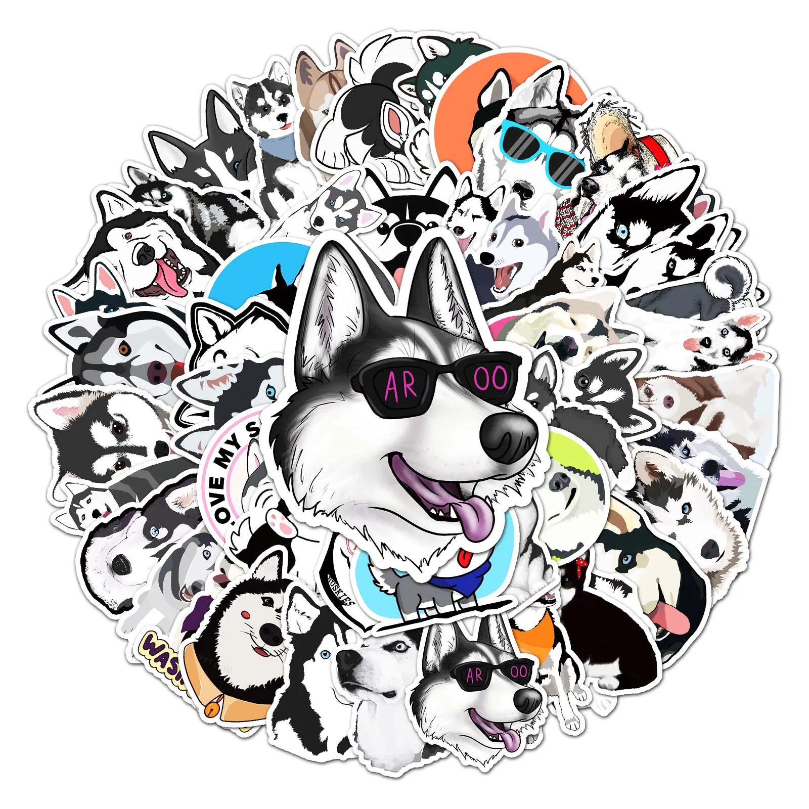 50 Stück Husky kreative Cartoon-Aufkleber PVC Mode Tagebuch DIY Auto Graffiti wasserdichte Dekoration