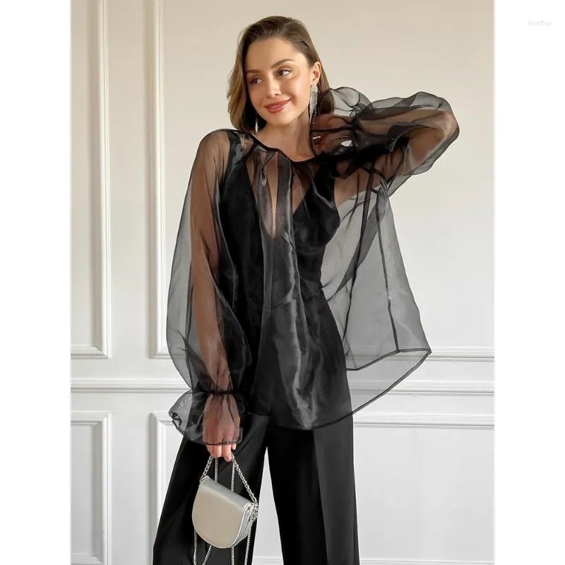 Autumn Party Organza Blouse: Transparent Organza With Puff Autumn Party Organza Blouse: Transparent Organza With Puff