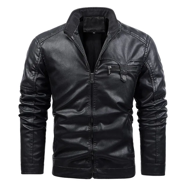 Autumn Winter Men's Fleece Leather Jacket Varma motorcykeljackor Mens Mens Causal Solid Black Thicken Faux Leather Outwear