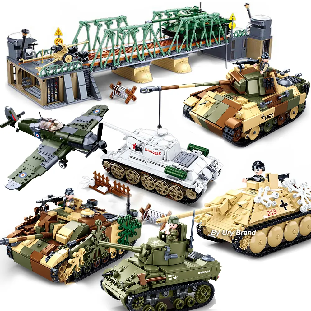 Aircraft Modle Sluban WW2 Military Plane City Warplane Fighting Airplane Vehicle Tank Sets Model Building Blocks Toys for Children Boys Gifts 230915