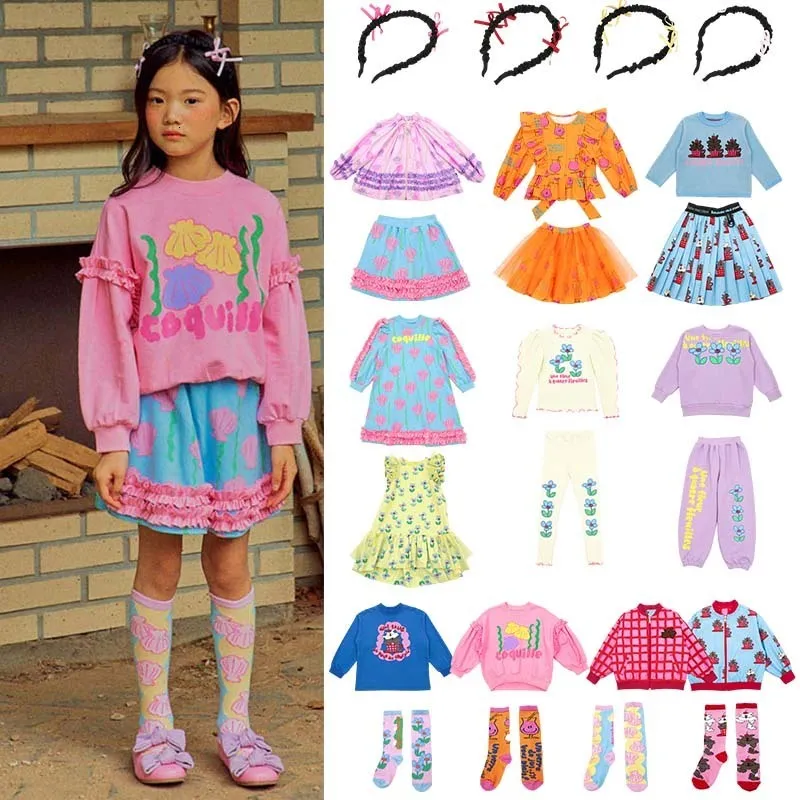 Conjuntos de ropa Niñas Bebe Vestido 2023 Otoño Suéter Traje Shell Flower Print Tops Hakama Baby Casual Ruffle Shirt Falda de malla 230915