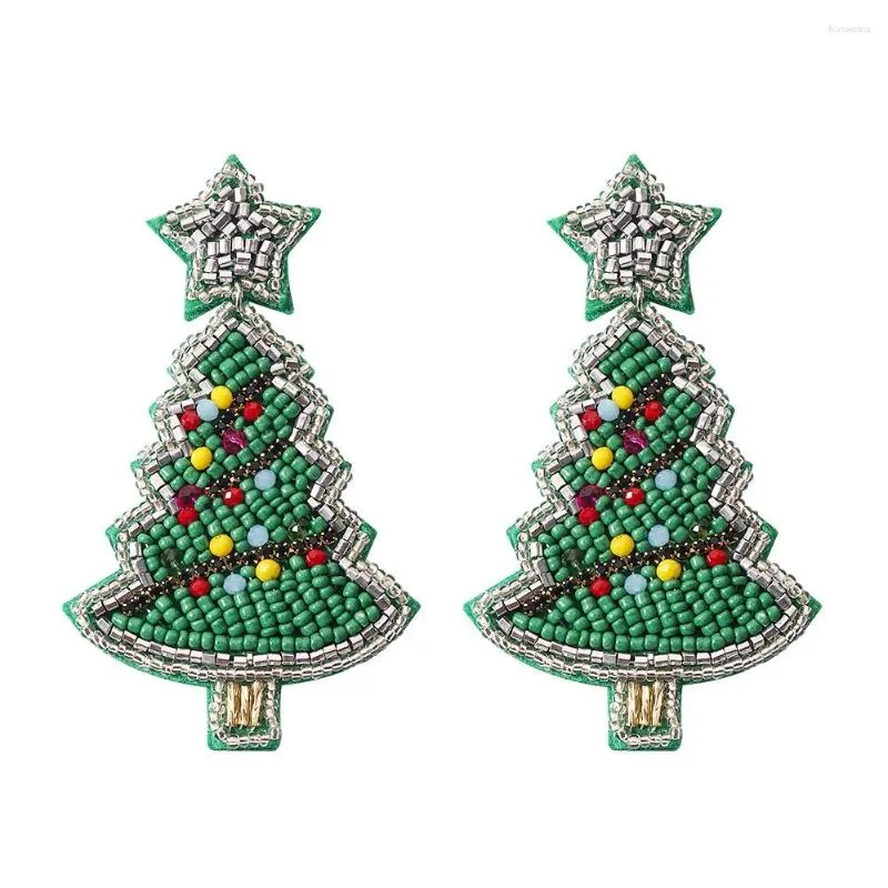 Boucles d'oreilles pendantes Vedawas faites à la main, arbre de noël scintillant en perles pour femmes, bijoux de vacances amusants et lumineux, vente en gros