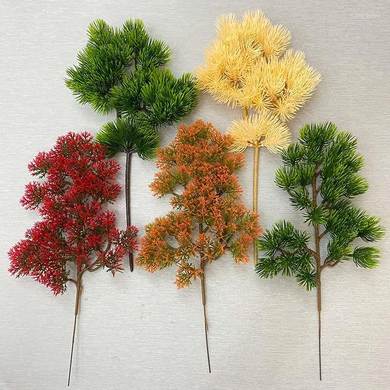 Flores decorativas plantas artificiais pequena folha de árvore acolhedor pinheiro agulha ramo falso folhas de plástico ornamentos casa casamento decoração do jardim