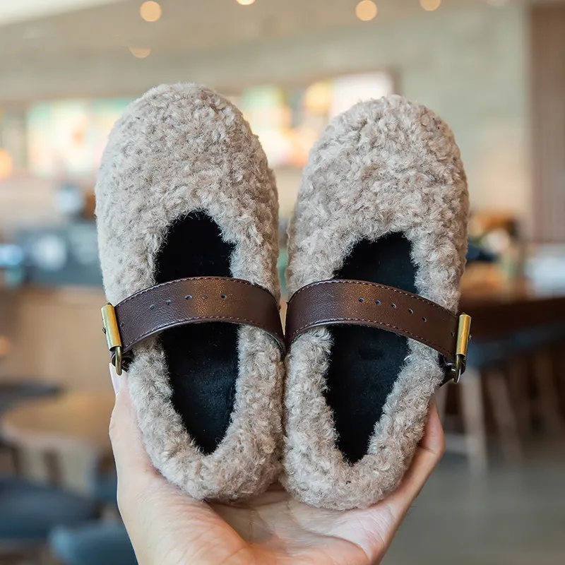 Sneakers Kid s Autumn Winter Shearling Shoes Children Furry Warm Soft Fashionable Girls Toddler Cute Fleece Casual Plush Flat 230915