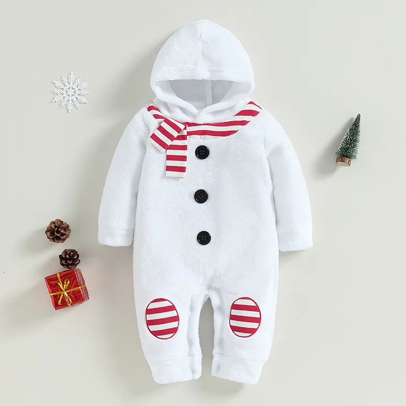 Pajamas beqeuewll男の子の女の子フード付きジャンプスーツ冬暖かい幼児フリース長袖ロンパークリスマススノーマンコスチューム230915