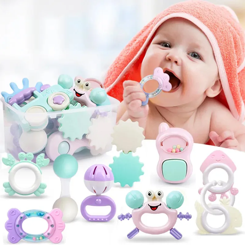 Baby Rattle Toys 0-12 månader Jingle Shaking Bell Infant Toys för nyfödda Baby Rattles Teether Grip Handbell Toddler Toys