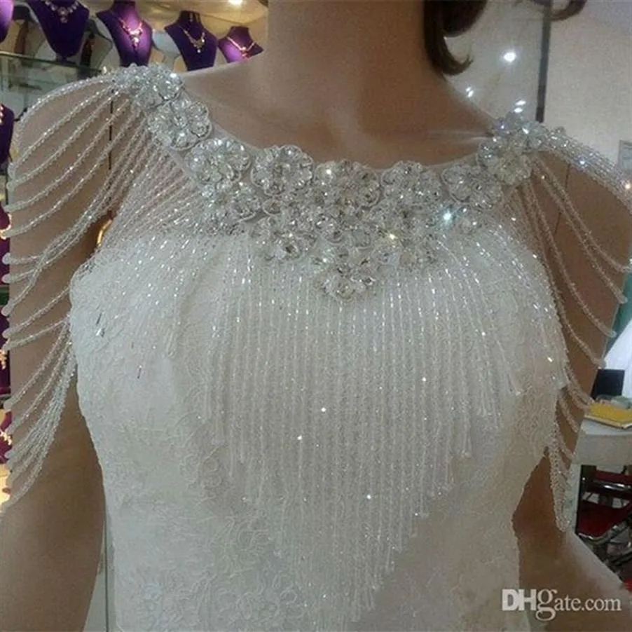 2020 Crystal Rhinestone Jewelry Bridal Wraps White Spets Wedding Shawl Jacket Luxurious Bolero Jacket Wedding Dress With Beading239V