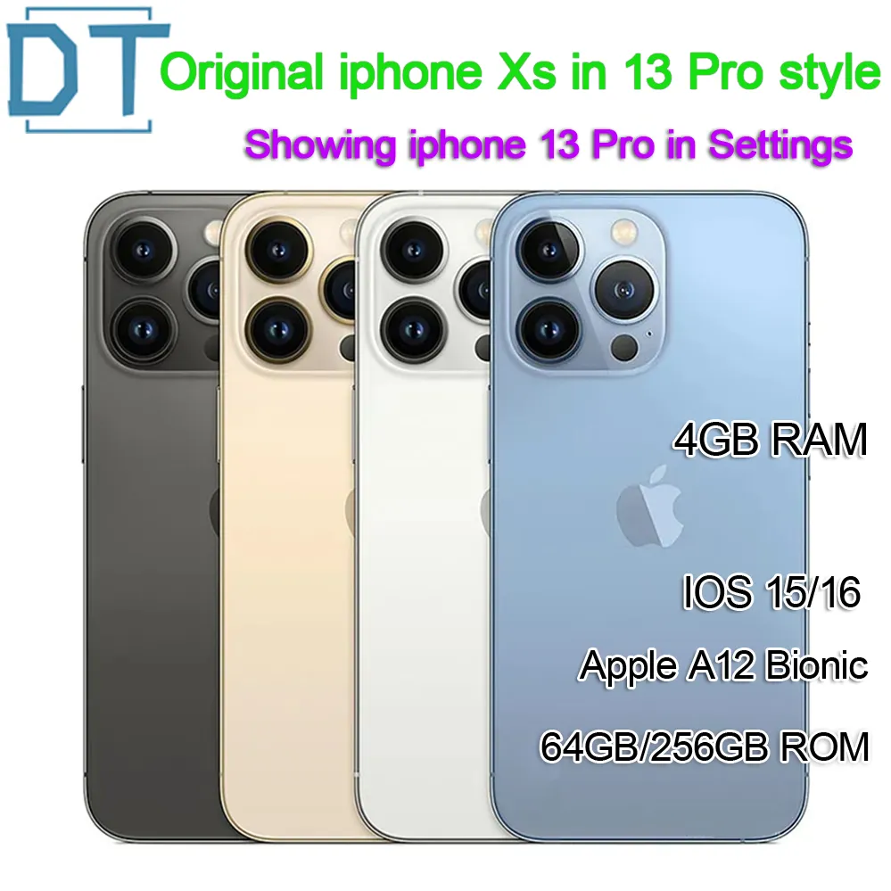 Apple iPhone Xs d'origine dans un téléphone de style 13 pro Débloqué avec une boîte 13proApparence de la caméra 4G RAM 64 Go 256 Go ROM Nom du smartphone modifié, A+Excellent état