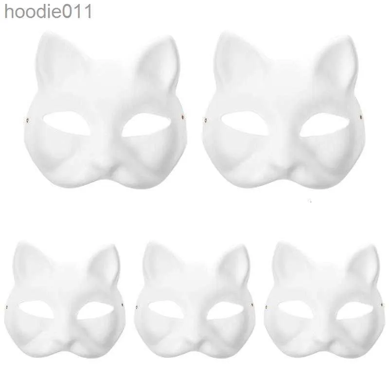 Accessori per costumi Maschere per feste 510 pezzi Non verniciato Masquerade Carta bianca Halloween Cat Cosplay Maschera di polpa per la decorazione 230721 L230918