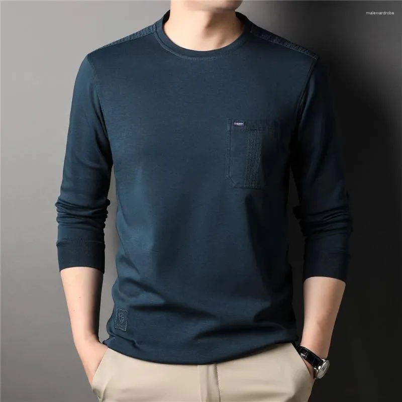 T-shirts pour hommes marque col rond à manches longues poche coton chemise hommes vêtements printemps arrivée Streetwear T-Shirt style décontracté Homme Z5133
