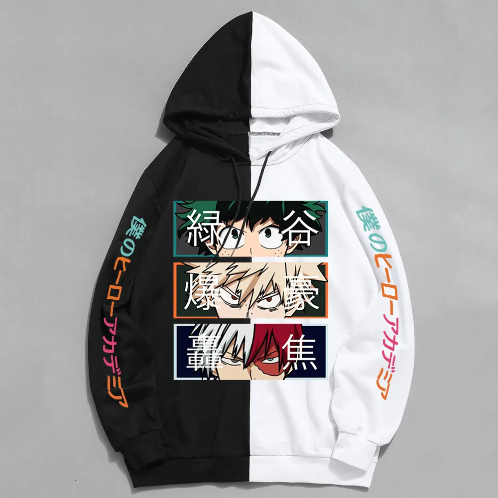 Survêtements pour hommes Anime My Hero Academia Sweats à capuche Cool So Todoroki Bakugou Deku Pull Sweat à capuche Patchwork Tops à manches longues pour hommes 230918