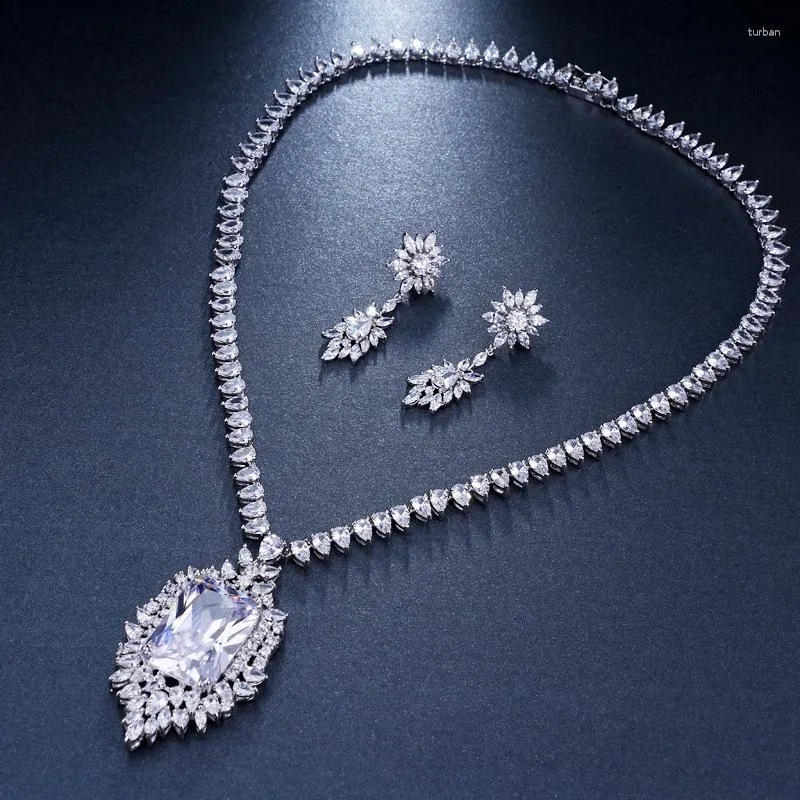 Necklace Earrings Set Classic Teardrop Cubic Zirconia Chain Jewelry For Women Big Zircon Wedding Dress Accessories 2023