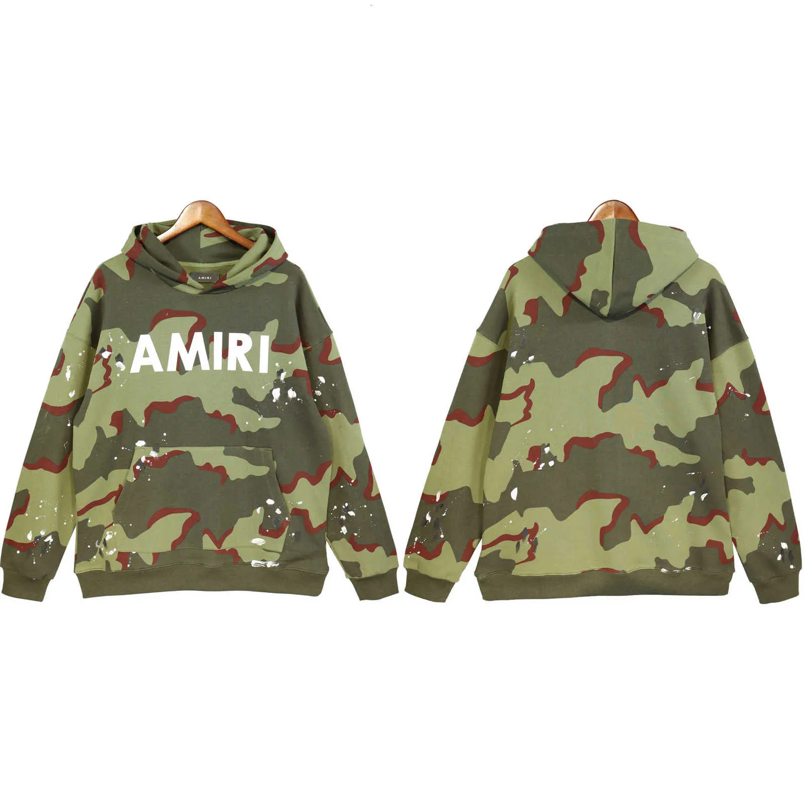 Designer Amis Men's Hoodie Autumn and Winter New Camouflage Handmålad hooded tröja för män Kvinnor Lossa ins hiphop par casualt kappa coolt mode