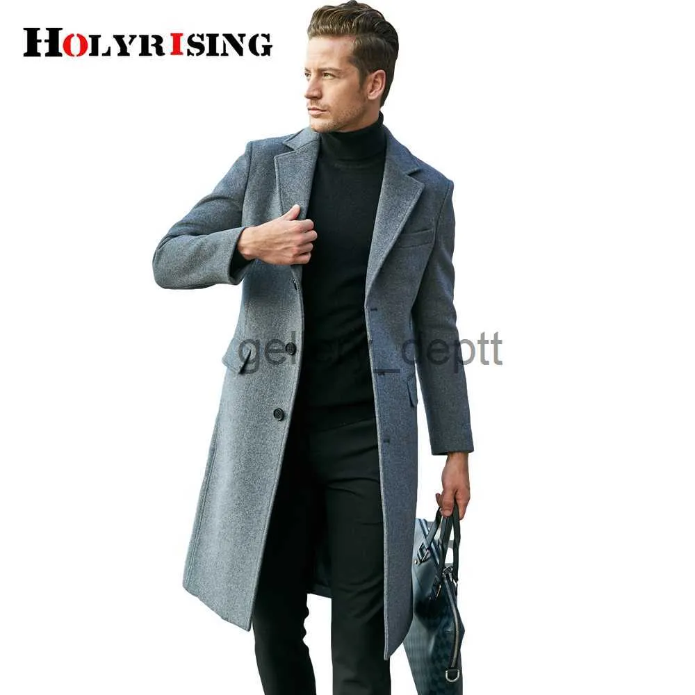 Misturas de lã masculina 2023 sobre o joelho longo moda masculina fino casaco de lã luxo negócios cavalheiro ervilha casaco masculino trench coat sobretudo 19454 j230918