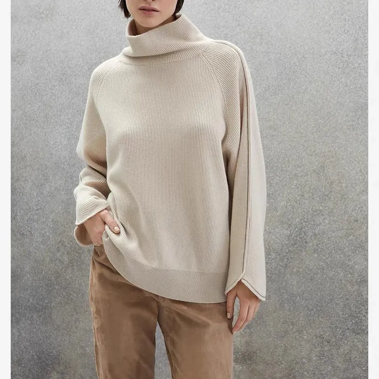 Maglione da donna Marchio di moda europeo Maglione lavorato a maglia di cashmere a collo alto