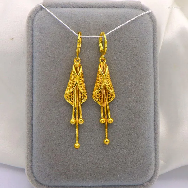 Brincos pendurados vietnamitas, ouro duro, cor feminina, alta qualidade e elegante, borlas douradas, joias de orelha longas e exageradas