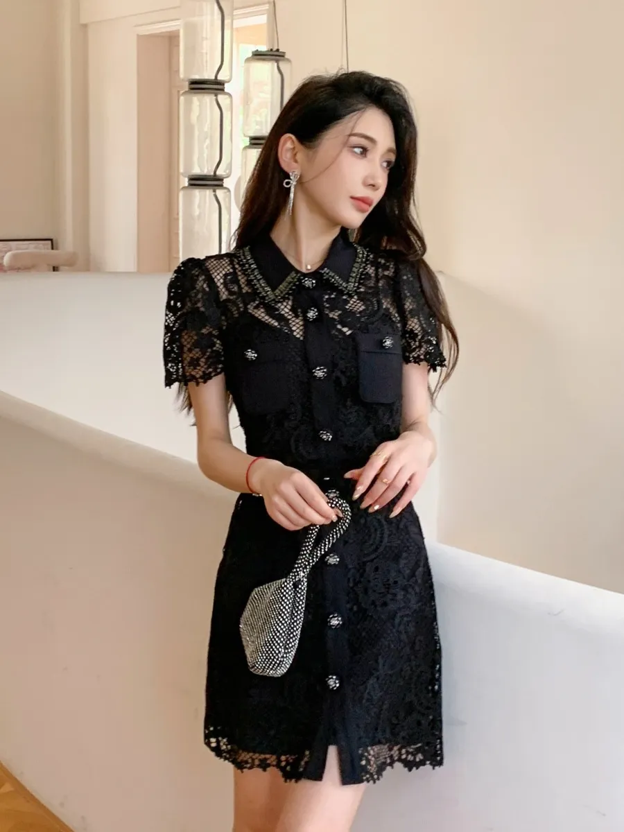 Polyester Lace Short Sleeve Mini Dress for Women Black with Polka Dot  Pattern Above Knee Length from Dhgate Basic & Casual Dresses - price 121.8