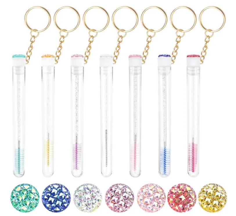 10 stuks buis wimperborstel met gouden sleutelhanger glitter mascara toverstaf voor wimperverlenging clear micro kam container make-up tool