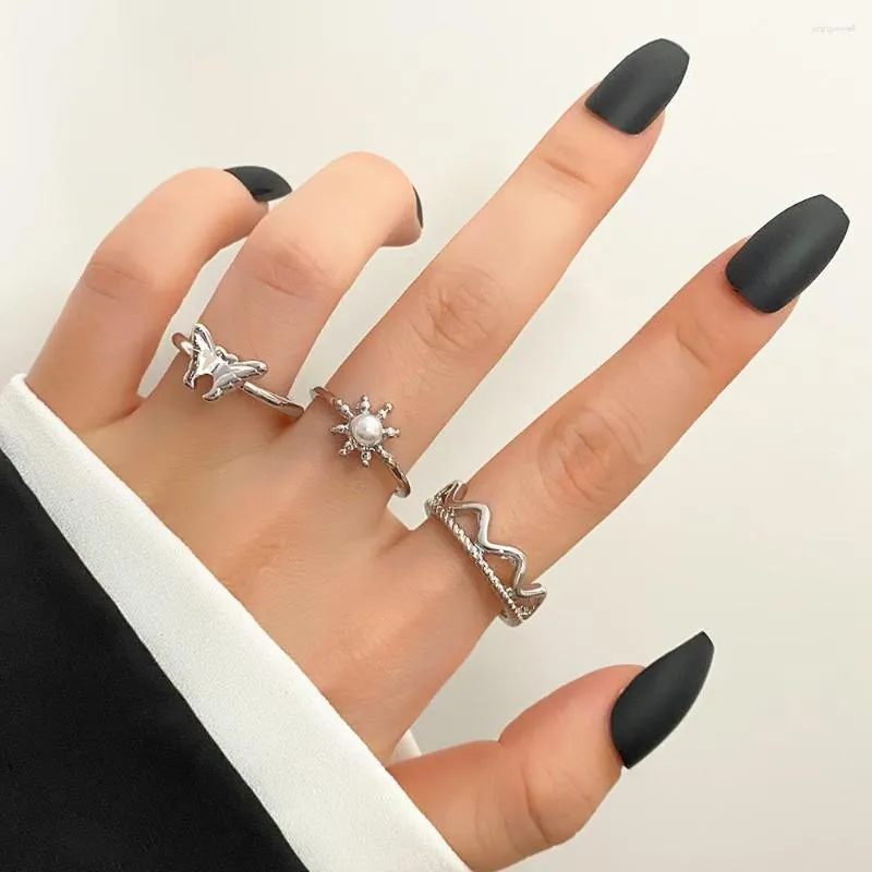 Bröllopsringar punk mode fjäril enkel silver färg joint set vintage kvinnliga smycken för kvinnliga gåvor