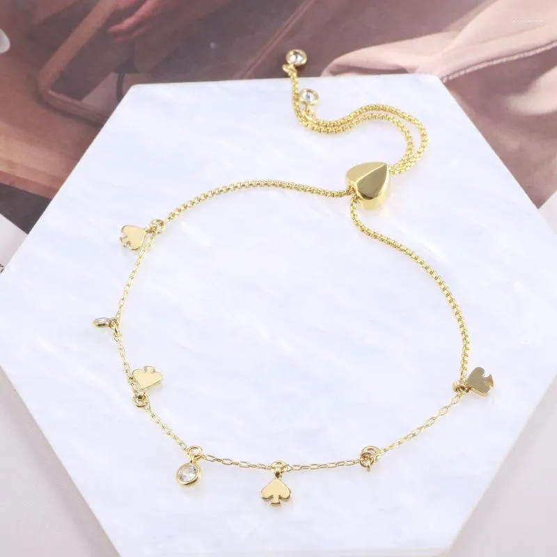 Link Bracelets European And American Jewelry Wholesale Metal Three-Dimensional Peach Heart Inlaid Zircon Multi-Drop Bean Adjustable Bracelet