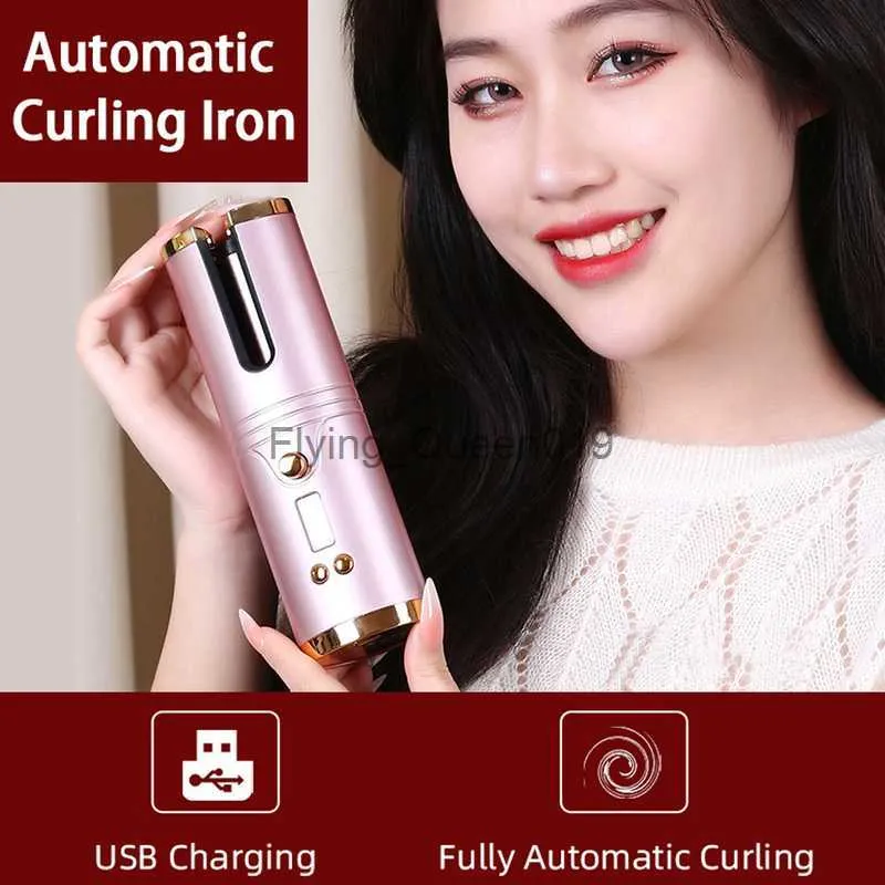 Hair Curlers Straighteners Rechargeable Automatic Hair Curler Portable Hair Curling Iron LCD Display Ceramic Curly Rotating Curling Wave Styer 220624 HKD230918