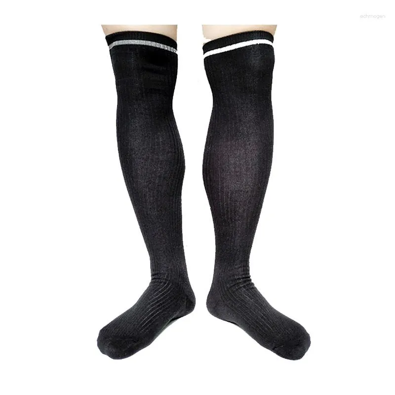 Chaussettes pour hommes hommes sexy long bas coton noir sur le genou messieurs tuyau formel costumes de robe masculine de haute qualité