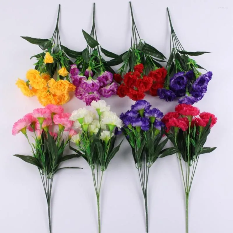 Dekorativa blommor Bröllopsbord Stoldekor Brudbukett Fake Flower Carnation 10-Heads Stems Artificial Combo