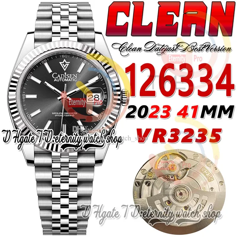 Clean CF Data 41mm 126334 VR3235 Automatic Mens Watch Canelada Bezel Black Dial Stick Marcadores 904L JubileeSteel Pulseira Super Edition Eternity Hombre Relógios de Pulso