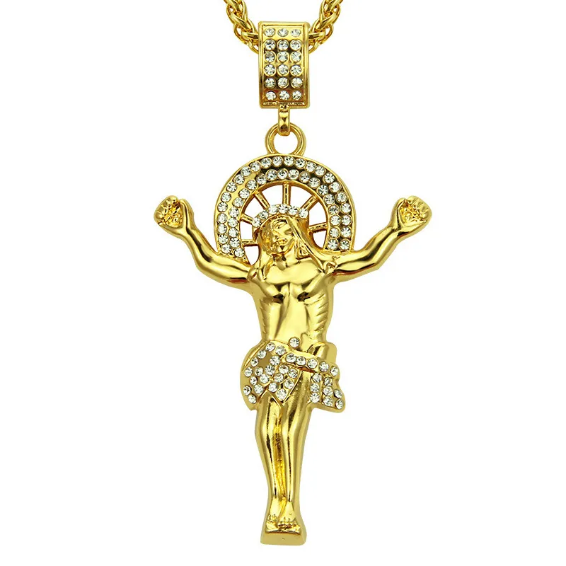 Hip Hop Jewelry Hiphop Cubic Zirconia Jesus Redemption Pendant Necklace 18K Gold Plated For Men Woman Rapper Rock Punk Accessories