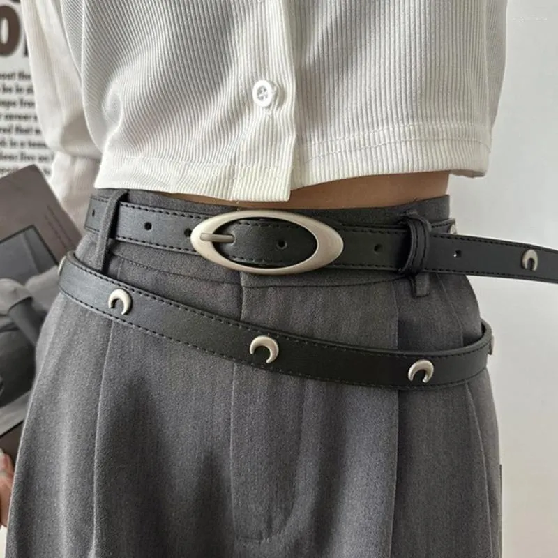 Ceintures rétro lune métal boucle femmes hip-hop ceinture punk PU cuir ceinture occidentale taille maigre pour pantalon jean D E9P8