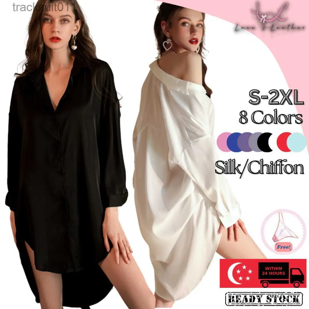 Indumenti da notte da donna L L Lingerie Donna Sexy Casual Oversize Boyfriend Pigiama a maniche lunghe Camicia da notte Abito Taglie forti Donna Sexy a maniche lunghe Camicia grande Slee