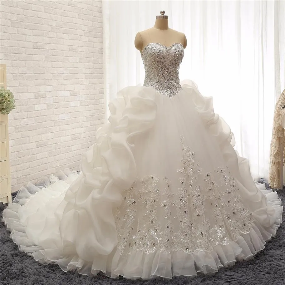 Vintage Crystal Suknie ślubne 2020 Sweetheart Freading Ruffles koronkowe suknie ślubne Sukienki panny młodej vestido de noiva2023