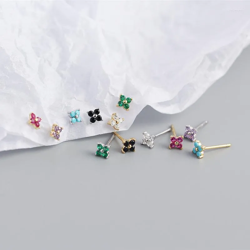 Stud Earrings WTLTC 925 Sterling Sliver Mini Cartilage Colored CZ Crystal Post Tiny Small Flower Earringss TOP