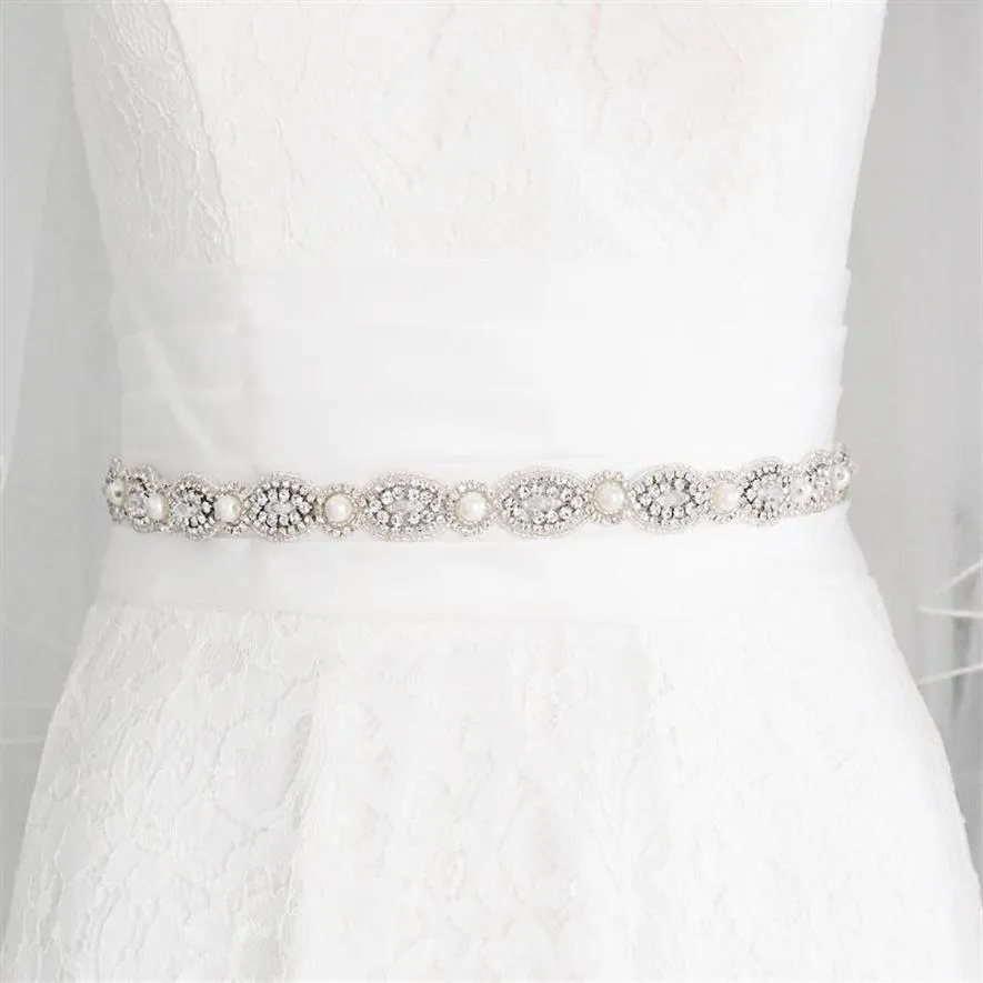 Bruiloft Sjerpen TRiXY S435 Mode Kralen Riem Helder Kristal Voor Formele Kleding Parel Bruids Strass Riemen Silver171I