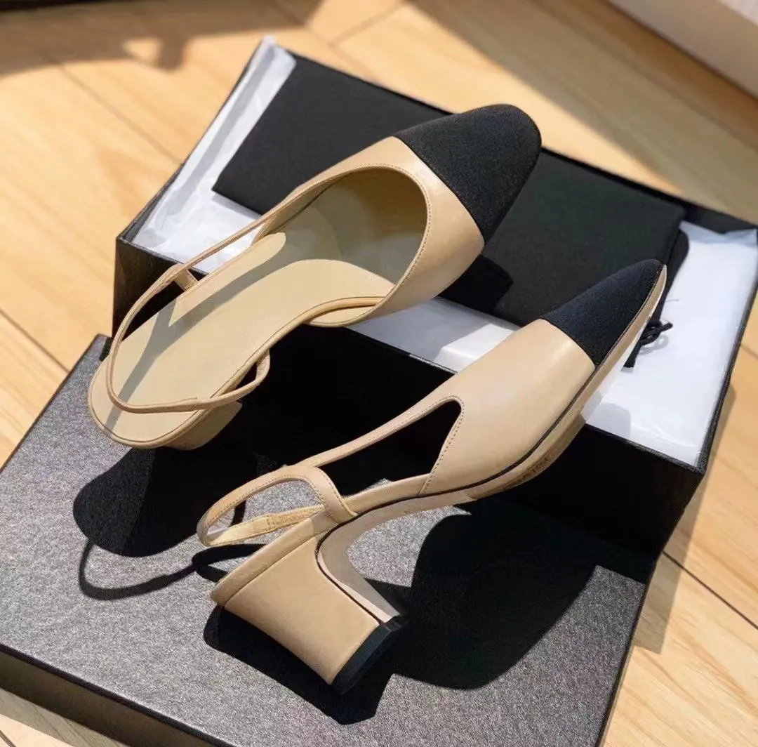 Summer Beach Sandals designer shoes Casual fashion 100% leather shoes Belt buckle Thick heel Heels Baotou lady Flat Work Women Dress SHoes Large size 35-40-41-42 With box