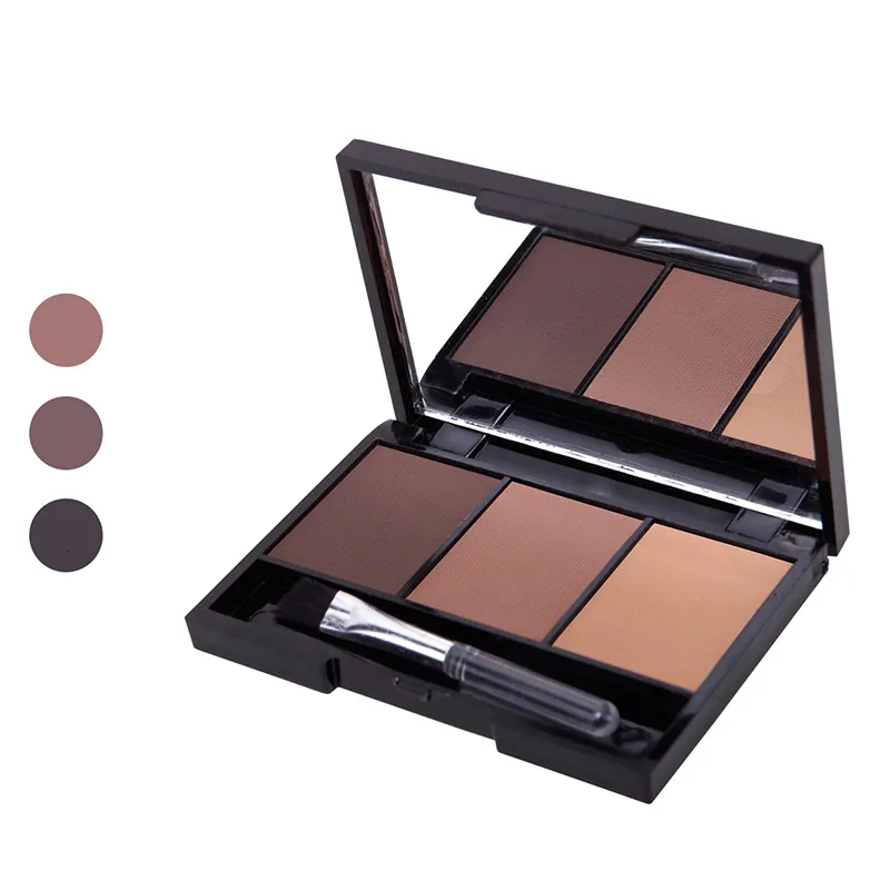 Potenziatori per sopracciglia Palette in polvere a 3 colori Marchio cosmetico Potenziatore per sopracciglia professionale Ombretto per trucco impermeabile con scatola a specchio per pennelli 230918