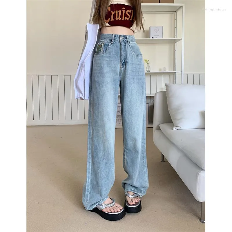 Women's Jeans Blue Autumn/Winter Pants Large European Station Pocket Embroidery Spicy Girl Straight Slender Wid