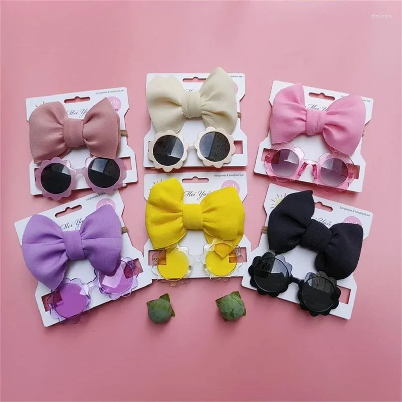 Accessoires de cheveux pour enfants, ensemble de lunettes de soleil, bandeau, cadre floral, UV380, lunettes de Protection solaire, nœud pour voyage pique-nique