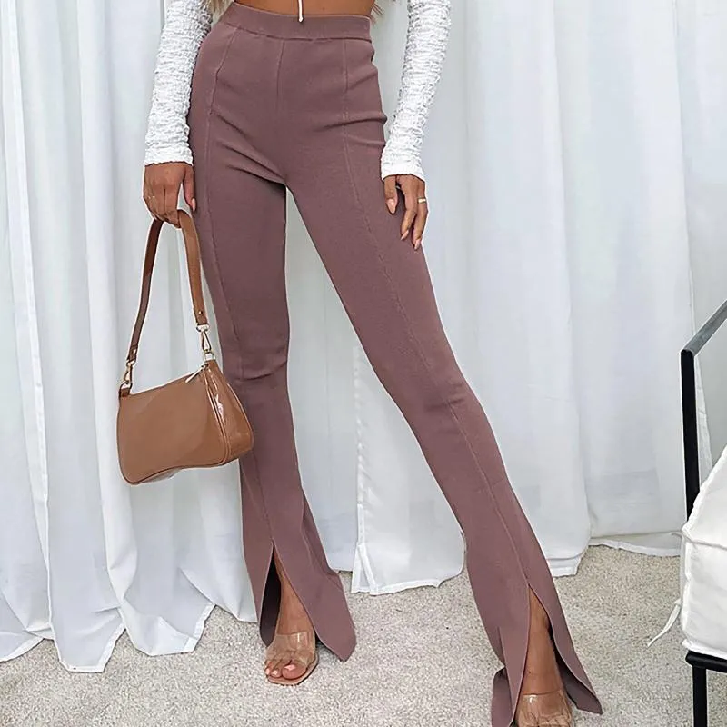 Pantaloni da donna Sport Cargo Pantaloni slim a vita alta tinta unita da donna Orlo leggermente spaccato Abbigliamento da donna streetwear attillato da donna