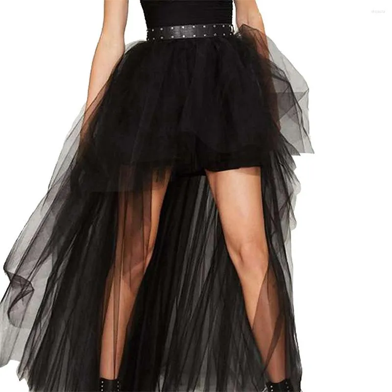 Skirts Black Puffy Hi Low Party Skirt High Tulle Layered Women A Line Floor Length Maxi For Prom Oversize 3XL