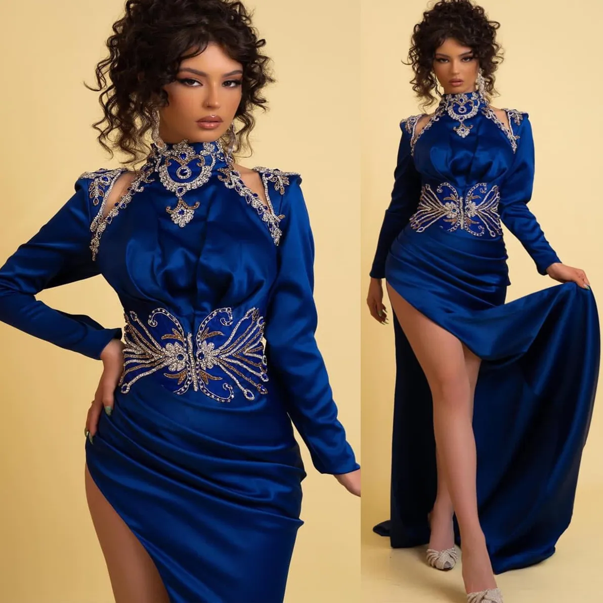 2023 ASO EBI EBI Mermaid Real Blue Prom Dress High Split Evening Party Formal Festa Segunda Recepção Aniversário Engajamento