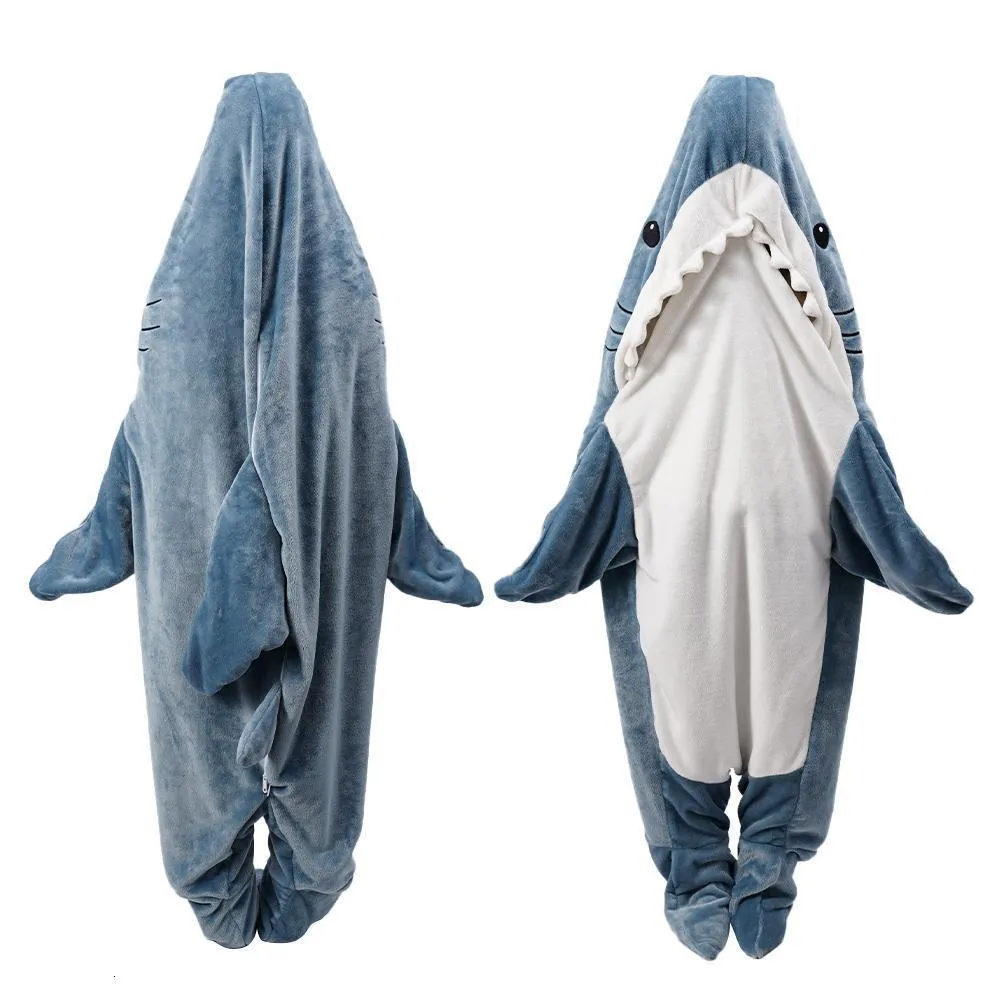 Coperte Cartoon Shark Sacco a pelo Pigiama Ufficio Nap Shark Coperta Karakal Tessuto di alta qualità Coperta con scialle a sirena per bambini Adulti 230918