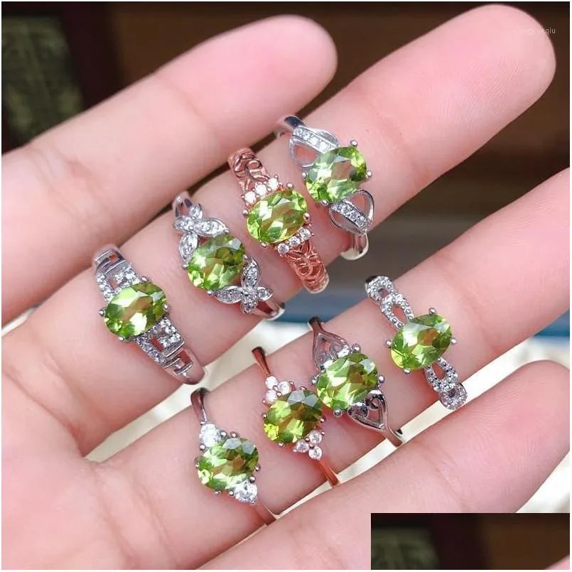 Fryzury Pierścienie klastra 925 Sterling Sier Rose Gold Splated Pure Peridot Micro-Set Cyrcon Pierścień Kobieta Biżuteria Regulowana usta D Dhoma