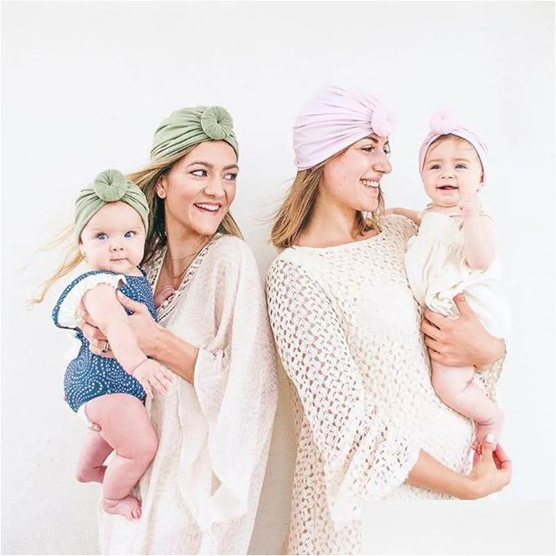 Chapéus Chapéus Mãe e Bebê Chapéu de Algodão Donut Infantil Crianças Soft Beanie Bebe Bola Turbante Mulheres Recém-nascidas Headwrap Pai-Filho Drop Delivery Mat Dhebb