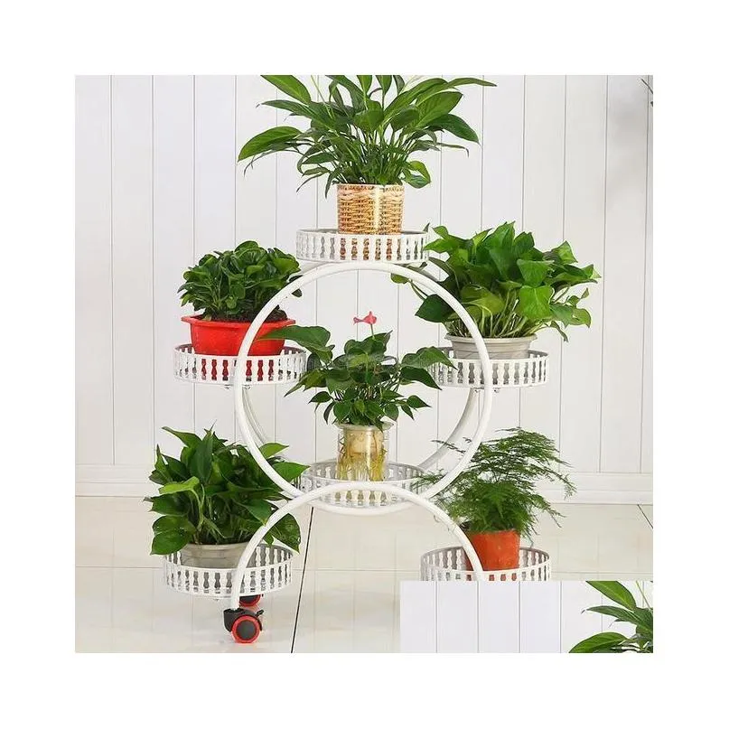 Planters Pots Portable Flower Stands With Wheels Metal Plant Holder Creative Trays Organizer Large Storage Rack For Home Decor Drop De Dhrda