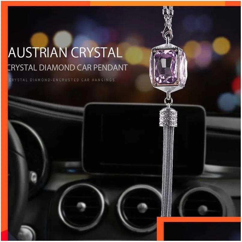 Andra interiörstillbehör Crystal Car Pendant Mobile bakspegel spegel rosa hängande ornament diamant för kvinna droppleverans bil dhwyi