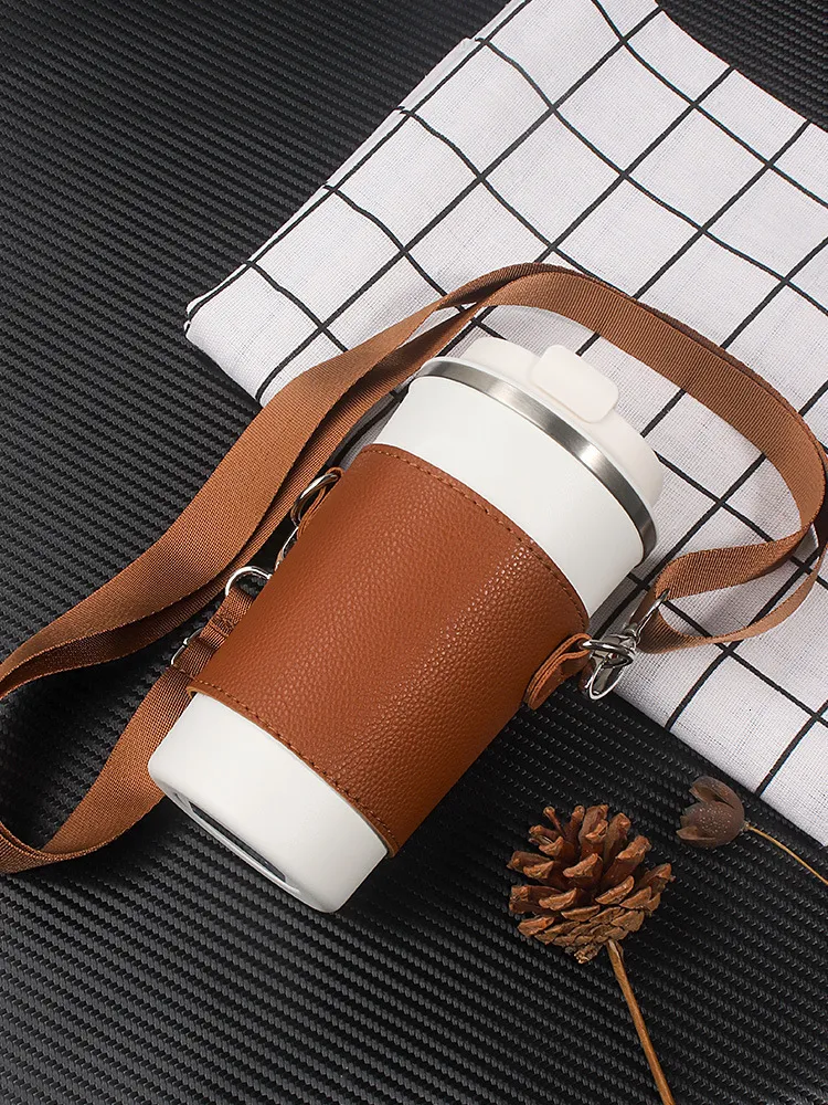Portable Cup with Holder: Premium Leather Beverage Cup